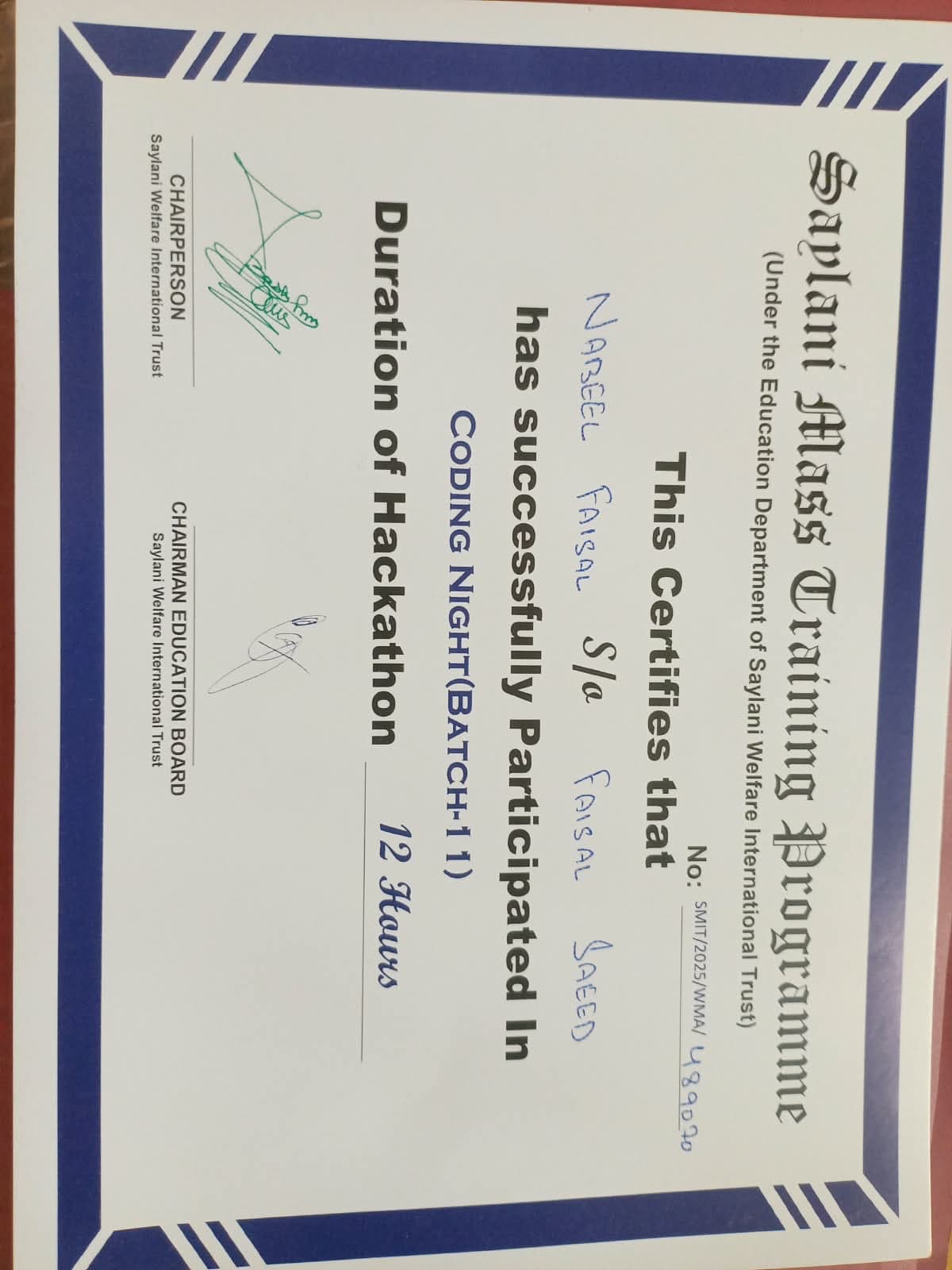 Hackathon Participation Certificate